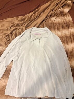 AnyBody Cream Ribbed Quarter-Zip Pullover